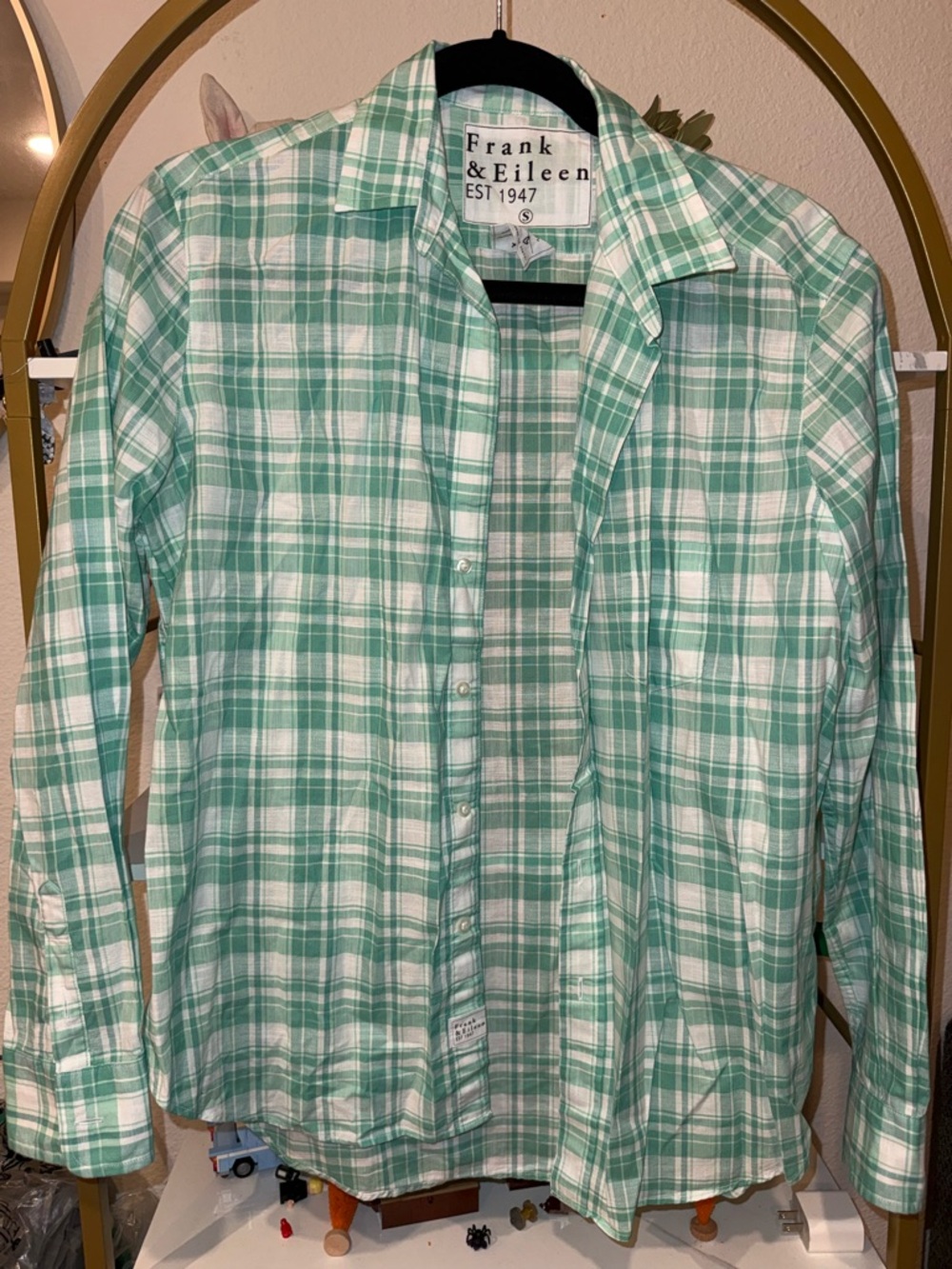 Frank & Eileen Woman’s Mint and White Plaid Button-Down Shirt